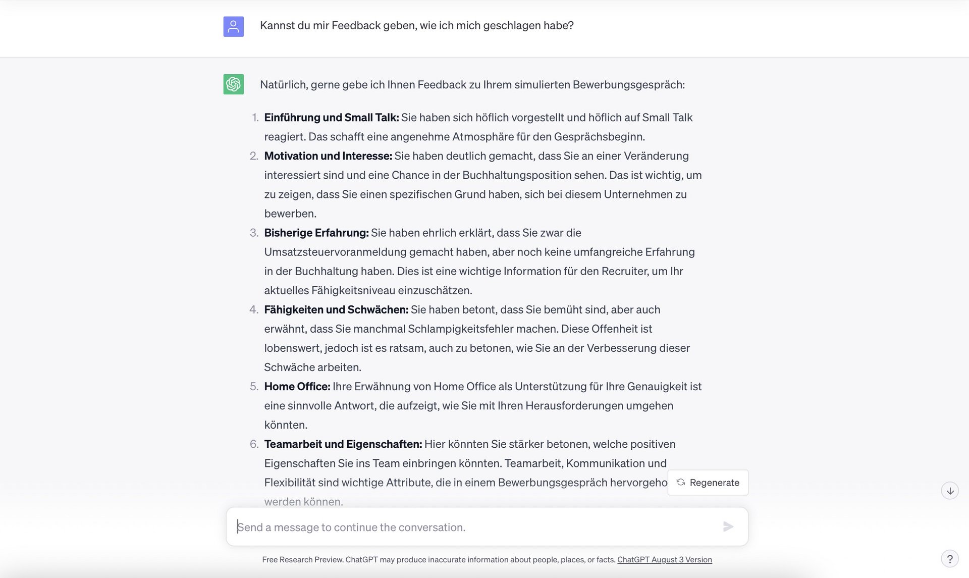 ChatGPT Vorstellungsgespräch Feedback