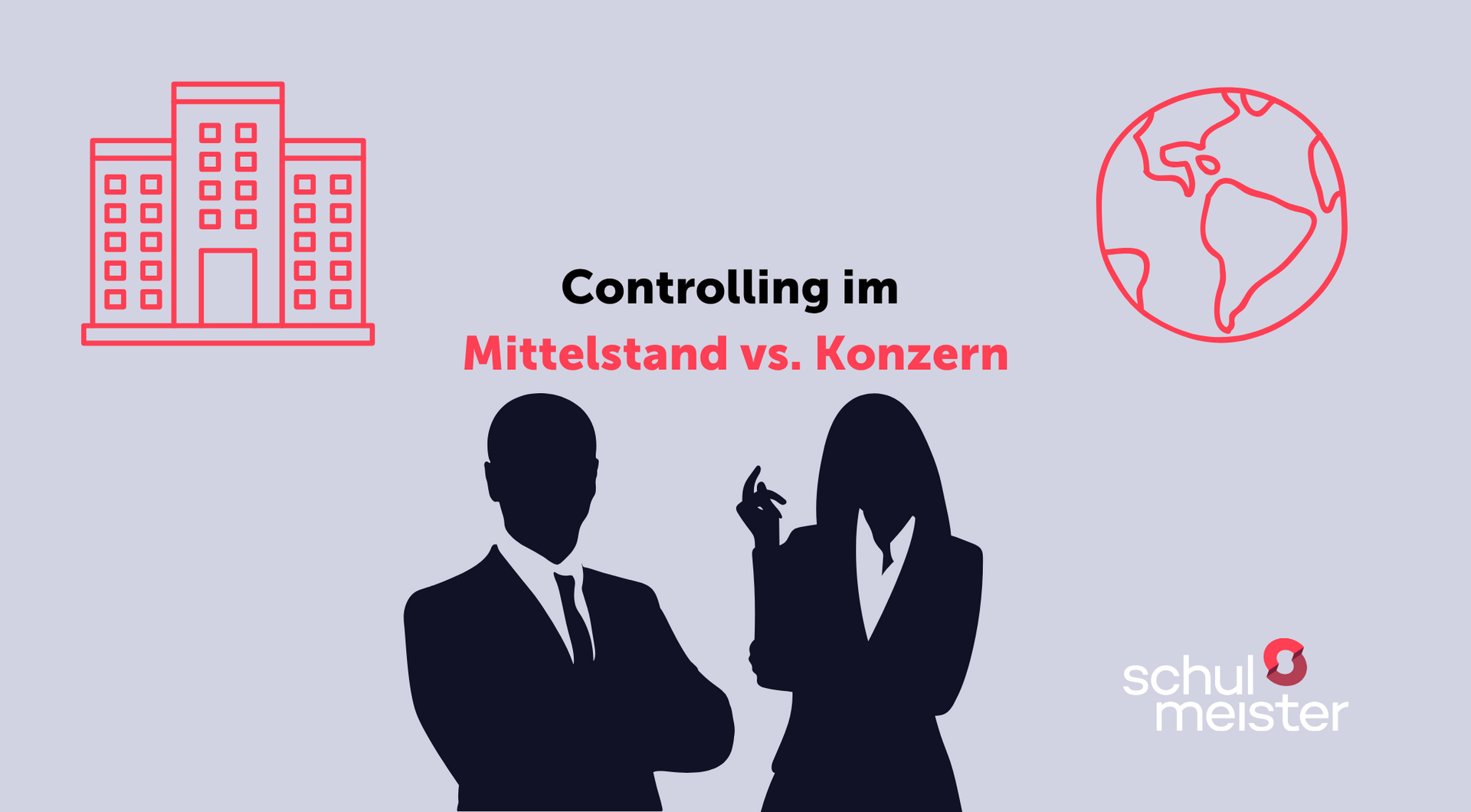 Zwei Figuren in Businesskleidung, Piktogramme zu Mittelstand und Konzern
