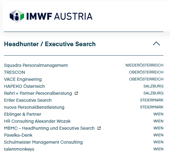 Top Consultants Headhunting & Executive Search List of Austria’s top consultants for headhunting and executive search 2026 including Schulmeister Management Consulting
